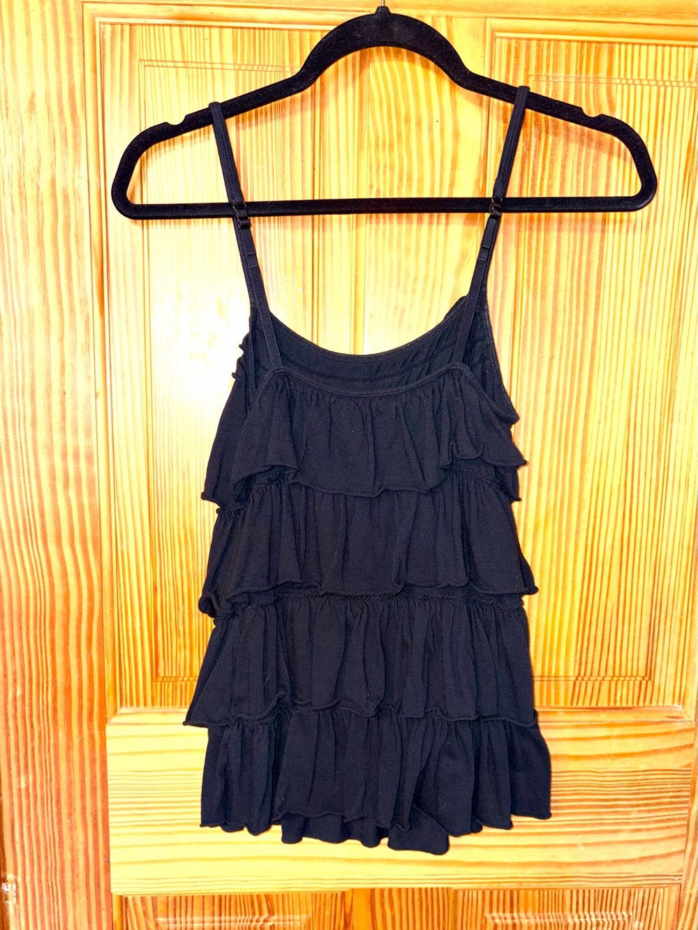 Express Black Tiered Ruffle Spaghetti Strap Tank- Early 2000s, Sz XS Dreamweight